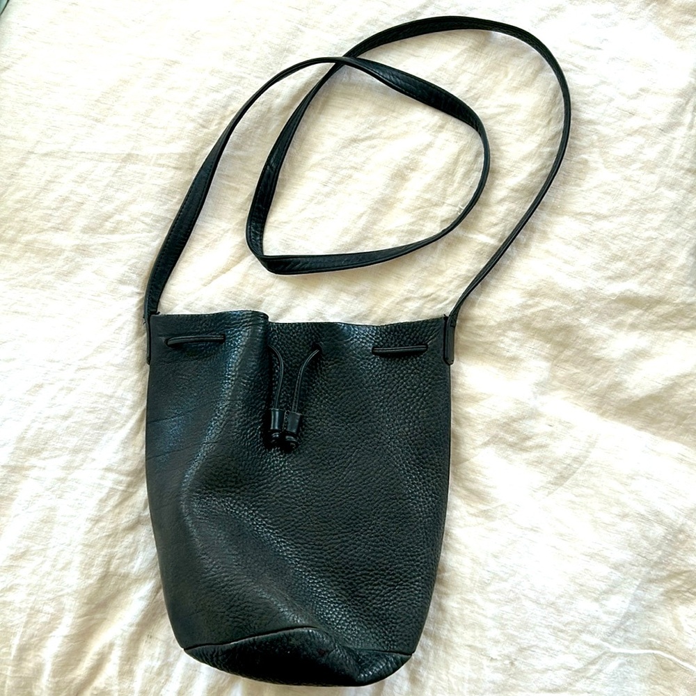 Baggu Crossbody Milled Leather Bucket Bag